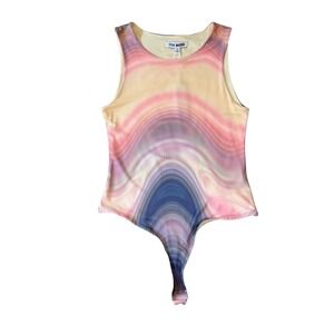 Steve Madden Pink Hydrangea Swirl Mesh Bodysuit Tank‎ Top Size Small NWT